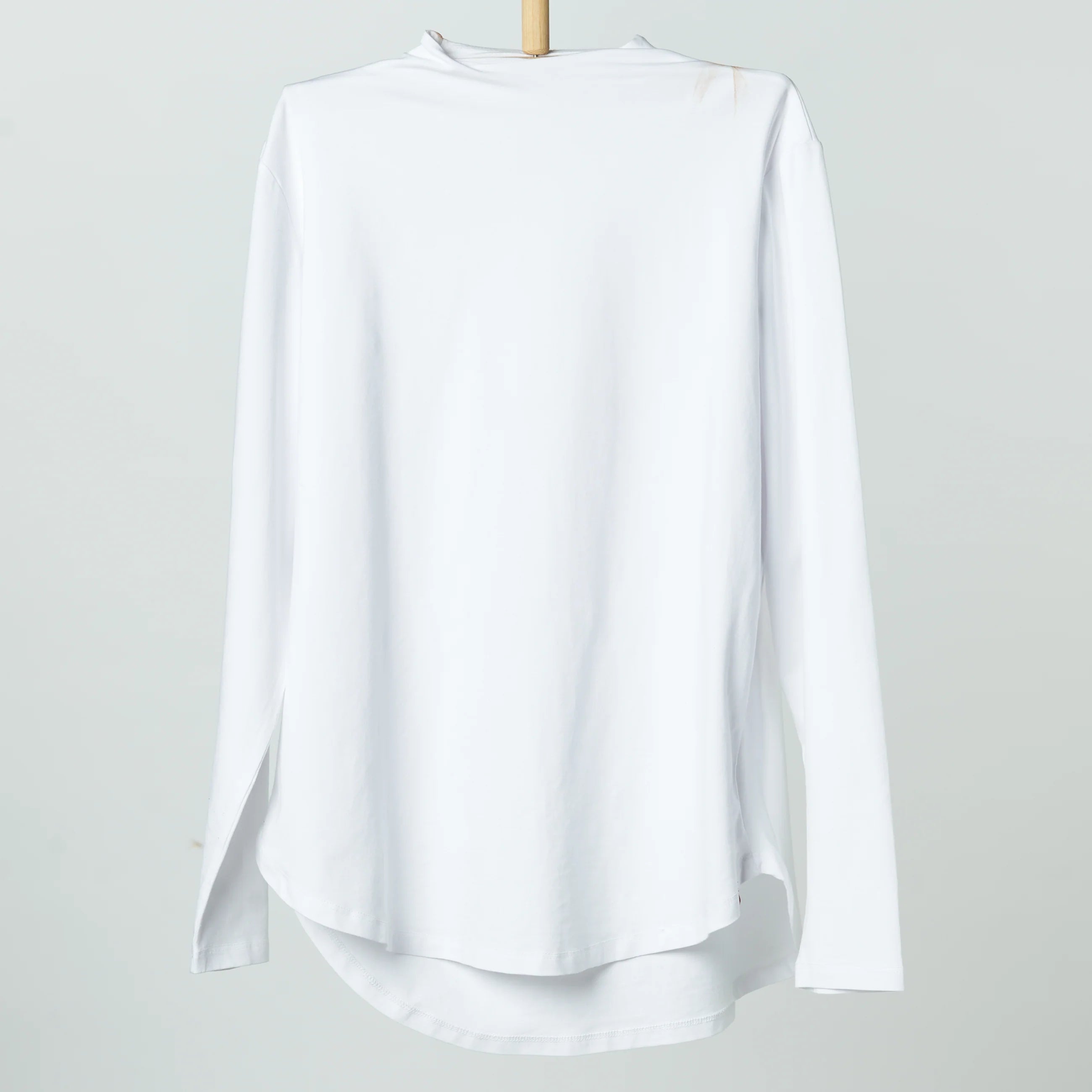 Double Layer Long Fit Long Sleeves Basic T-Shirt- White