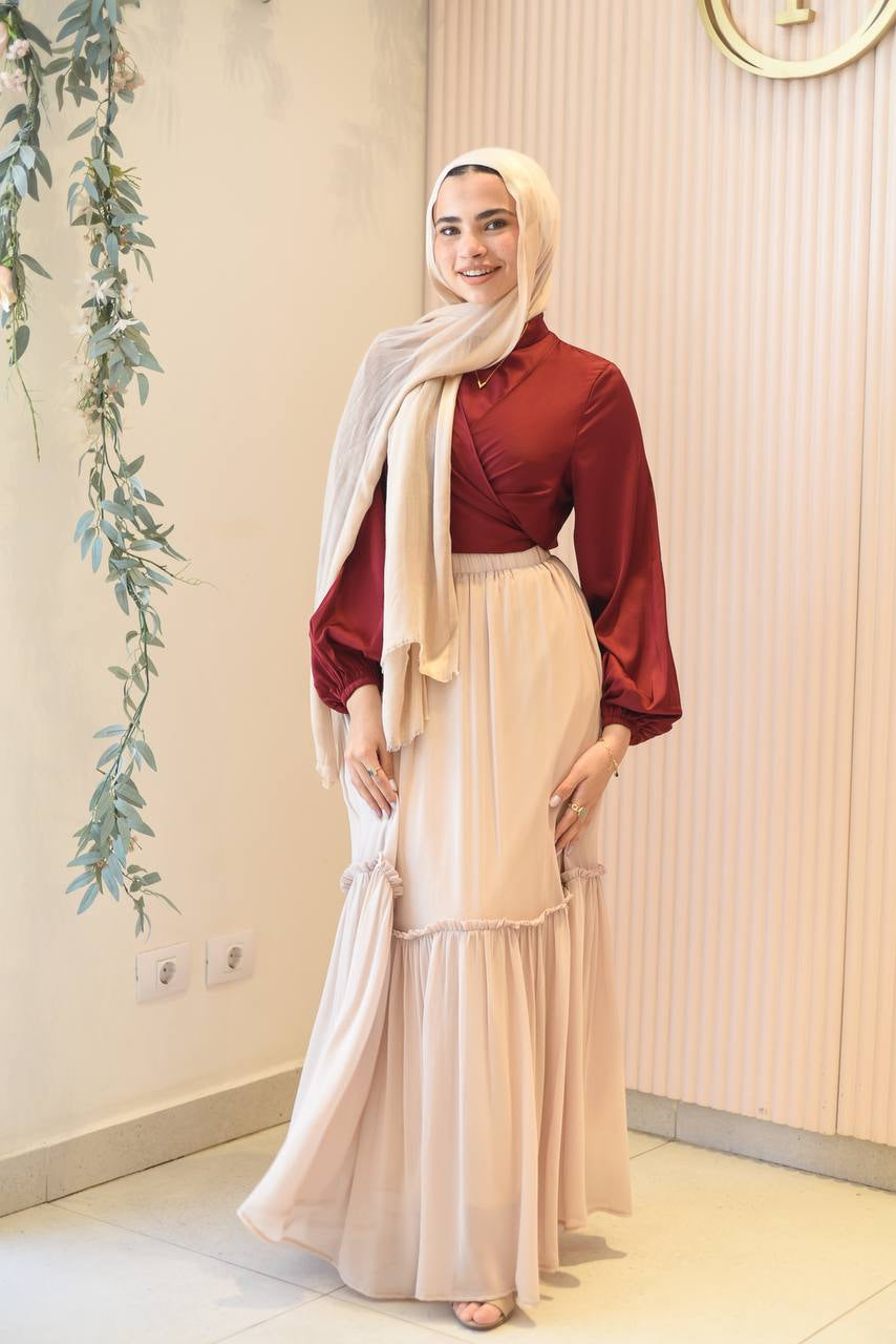 Beige Ruched Skirt