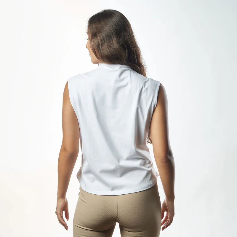 Double Layer Short Fit Sleeveless Basic T-Shirt-White