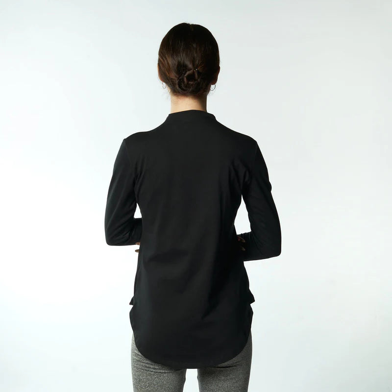 Double Layer Short Fit Long Sleeves Basic T-Shirt-Black