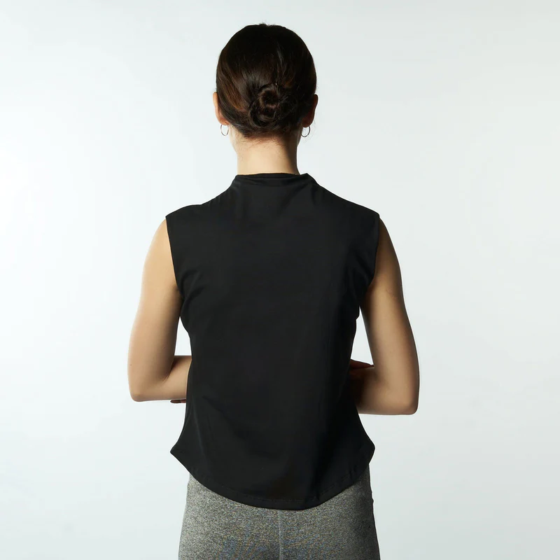 Double Layer Short Fit Sleeveless Basic T-Shirt-Black