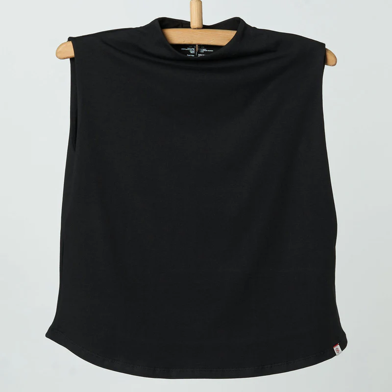 Double Layer Short Fit Sleeveless Basic T-Shirt-Black