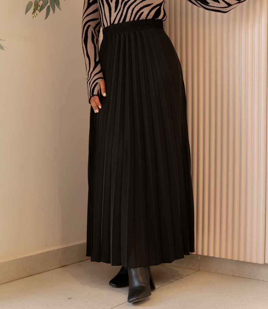 Black Satin Accordion Skirt
