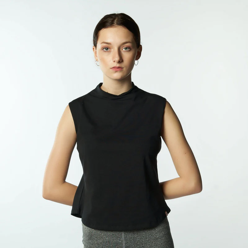 Double Layer Short Fit Sleeveless Basic T-Shirt-Black