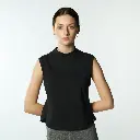 Double Layer Short Fit Sleeveless Basic T-Shirt-Black