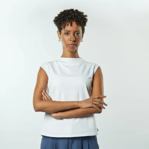 Double Layer Short Fit Sleeveless Basic T-Shirt-White