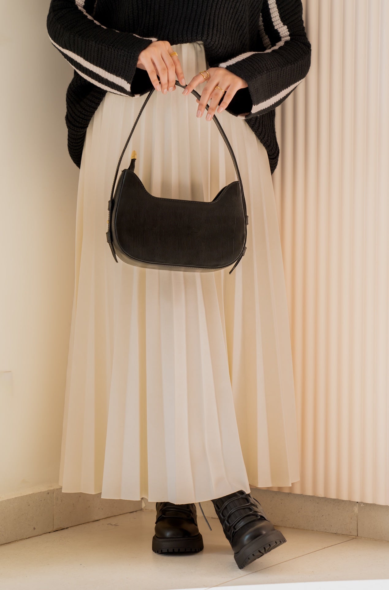 Crème Accordion Suede Skirt