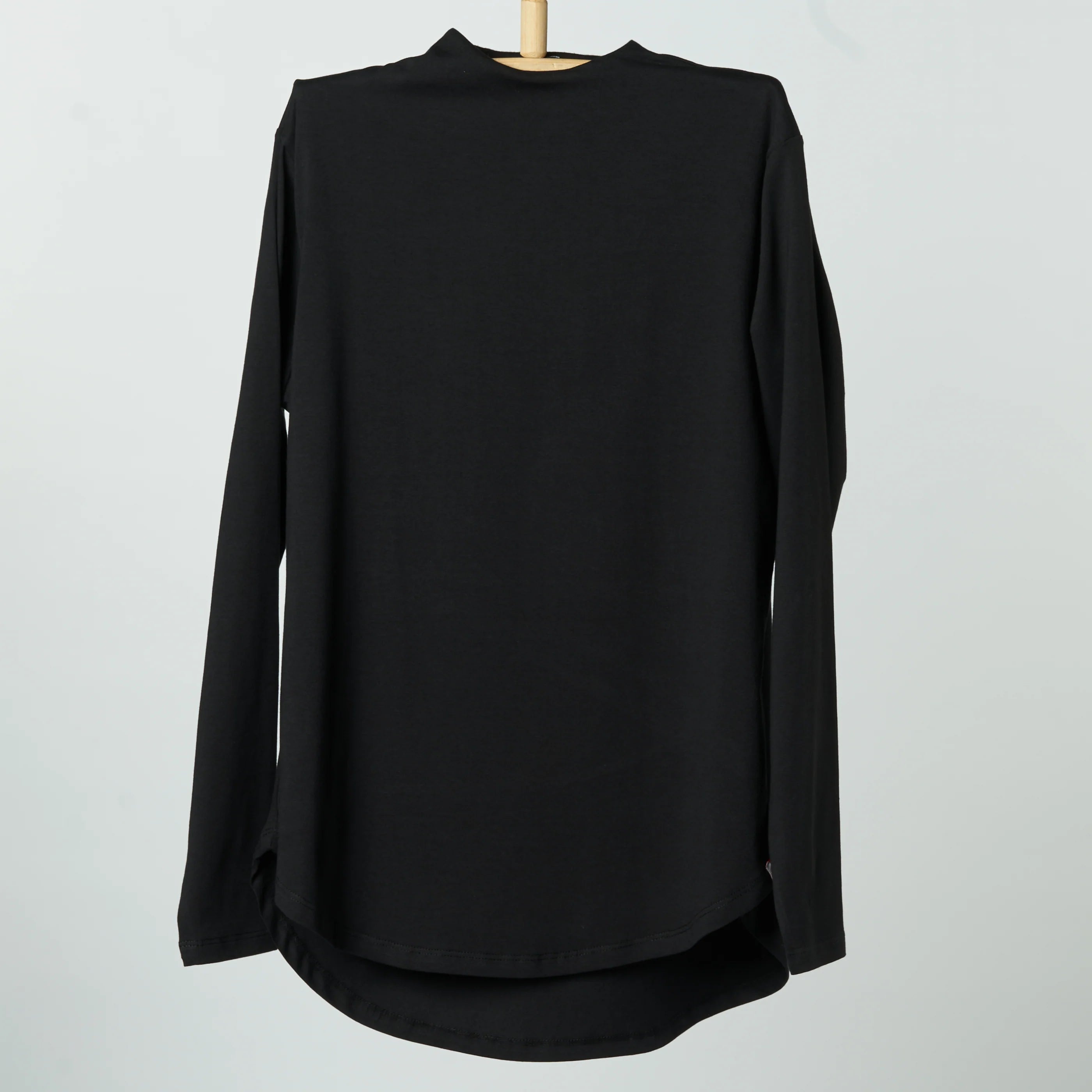 Double Layer Long Fit Long Sleeves Basic T-Shirt- Black