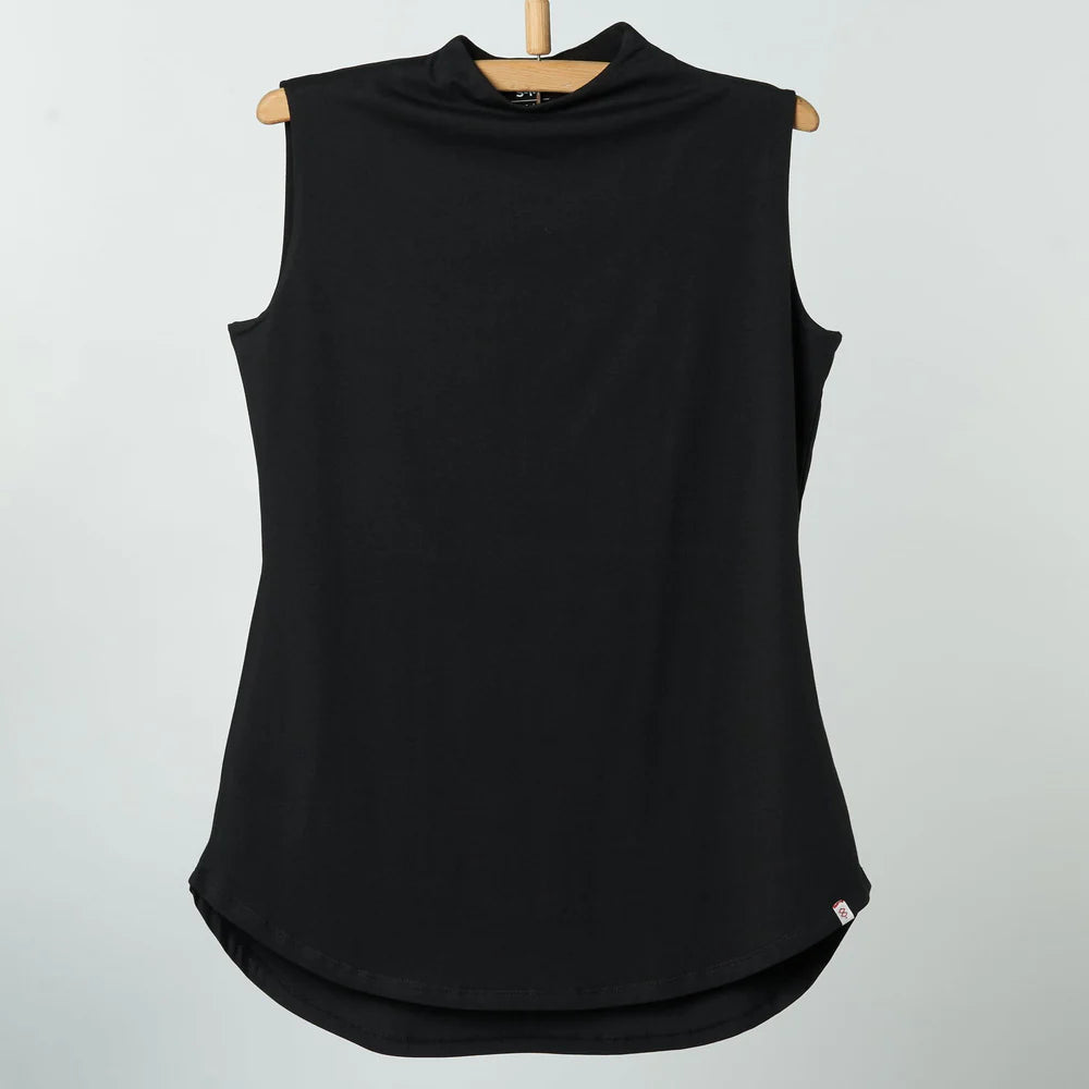 Double Layer Long Fit Sleeveless Basic T-Shirt-Black