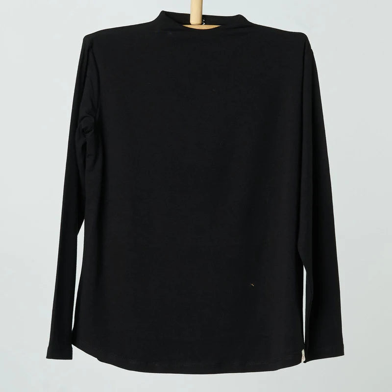 Double Layer Short Fit Long Sleeves Basic T-Shirt-Black