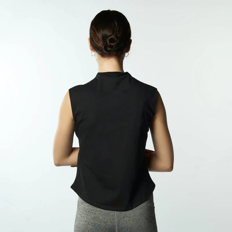 Double Layer Short Fit Sleeveless Basic T-Shirt-Black