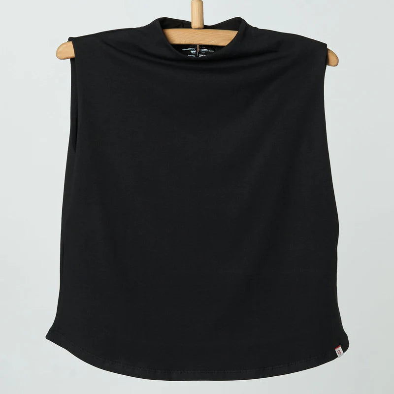 Double Layer Short Fit Sleeveless Basic T-Shirt-Black