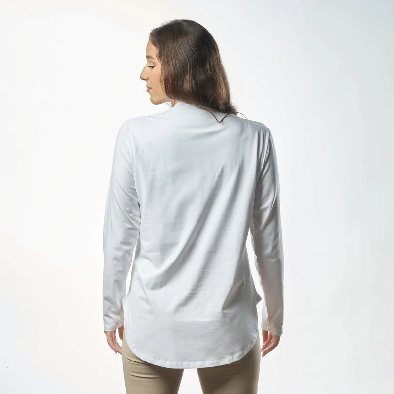 Double Layer Short Fit Long Sleeves Basic T-Shirt-White