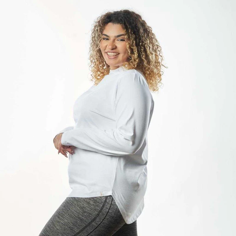 Double Layer Short Fit Long Sleeves Basic T-Shirt-White