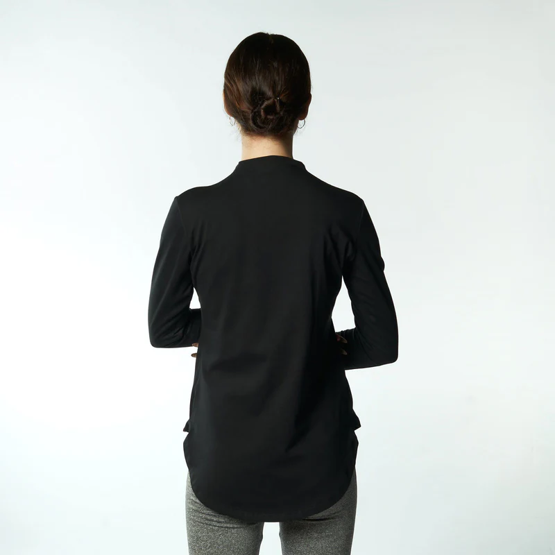 Double Layer Short Fit Long Sleeves Basic T-Shirt-Black