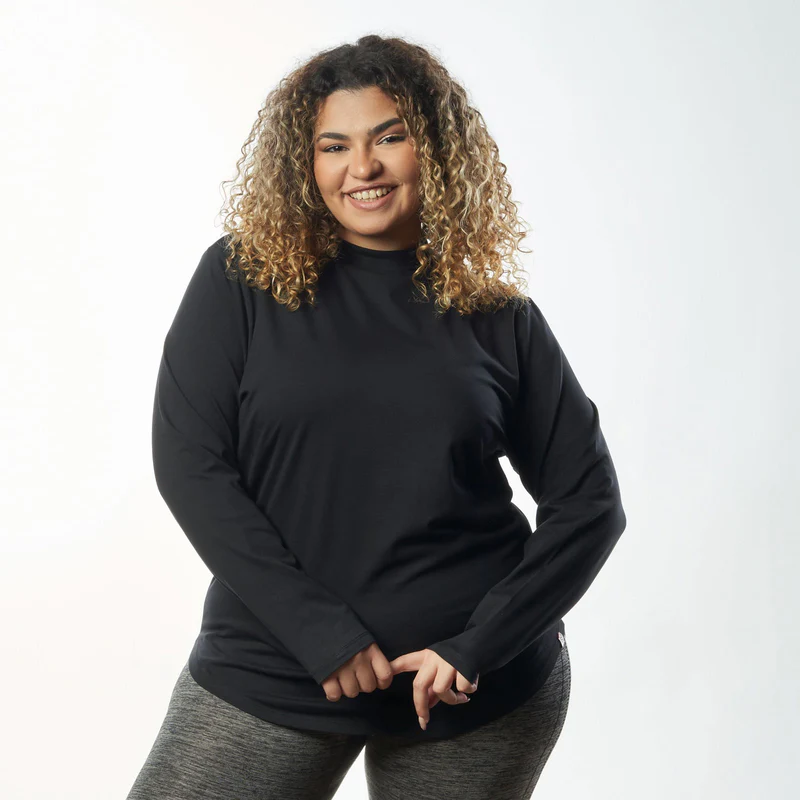 Double Layer Short Fit Long Sleeves Basic T-Shirt-Black