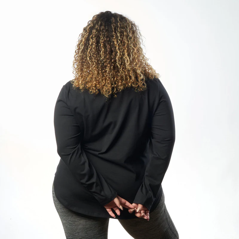 Double Layer Short Fit Long Sleeves Basic T-Shirt-Black