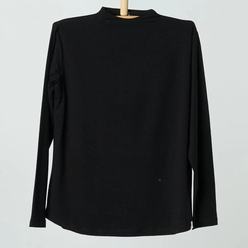 Double Layer Short Fit Long Sleeves Basic T-Shirt-Black