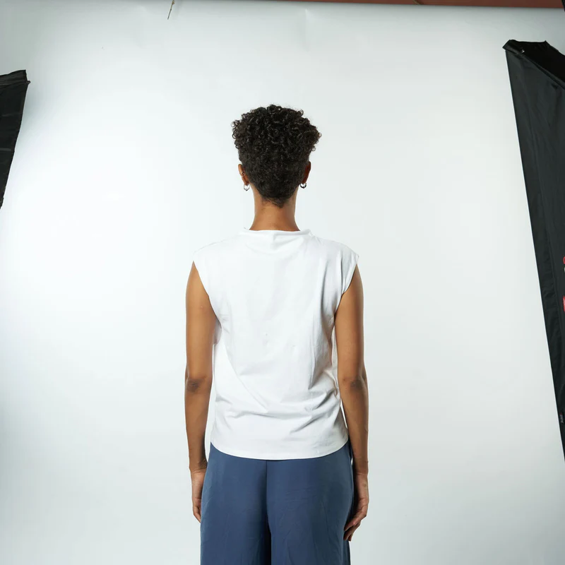 Double Layer Short Fit Sleeveless Basic T-Shirt-White