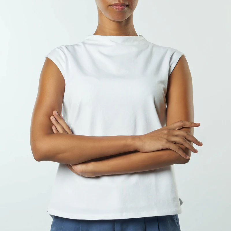 Double Layer Short Fit Sleeveless Basic T-Shirt-White
