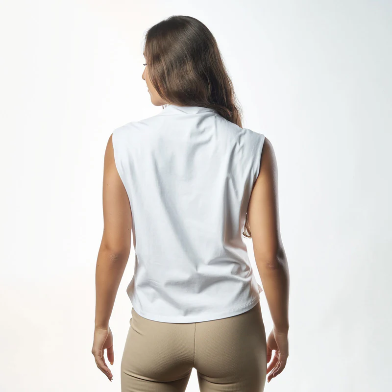 Double Layer Short Fit Sleeveless Basic T-Shirt-White