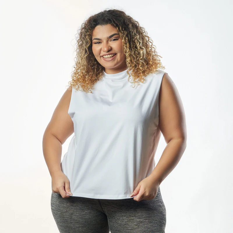 Double Layer Short Fit Sleeveless Basic T-Shirt-White