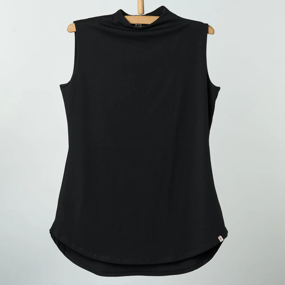 Double Layer Long Fit Sleeveless Basic T-Shirt-Black