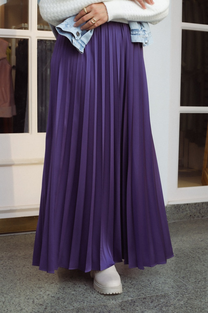 Violet Satin Accordion Skirt