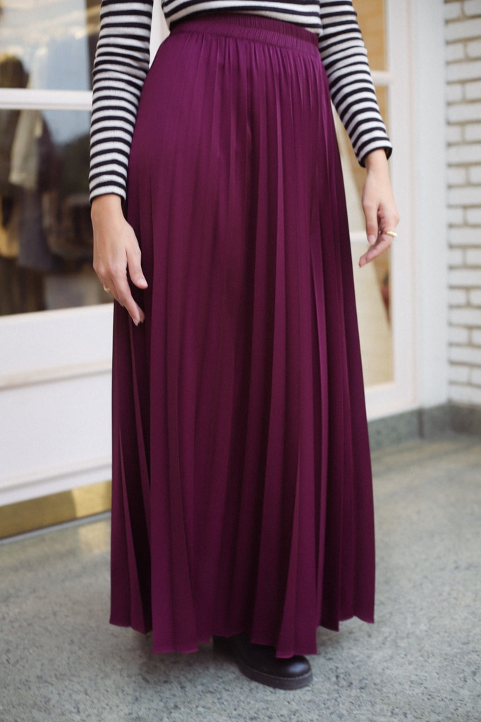 Eggplant Satin Accordion Skirt