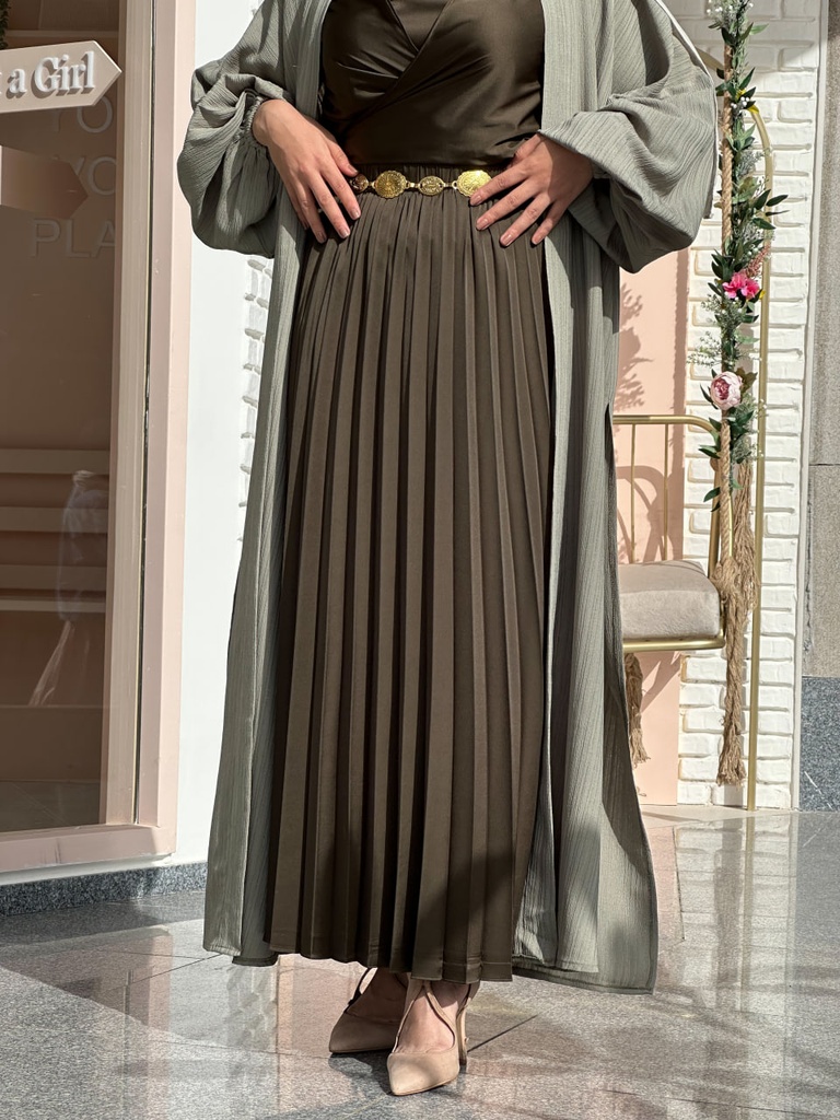 Olive Satin Accordion Skirt