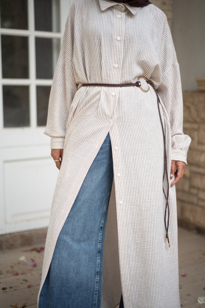 Beige Stripea Shirt 