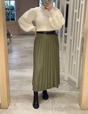 Olive Accordion leather Skirt