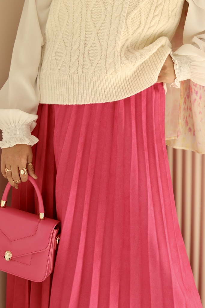 Fuchsia Accordion Suede Skirt