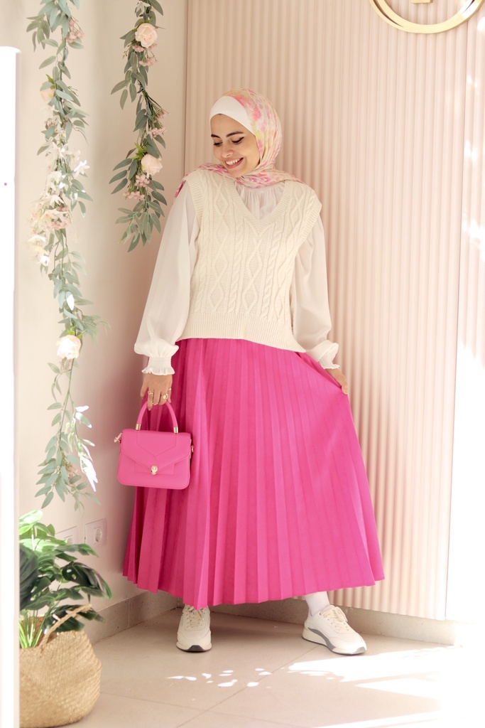 Fuchsia Accordion Suede Skirt