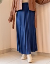 Navy Satin Accordion Skirt