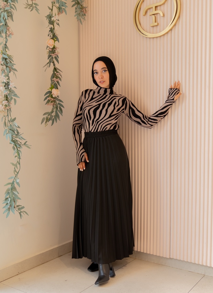 Black Satin Accordion Skirt