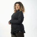 Double Layer Long Fit Long Sleeves Basic T-Shirt- Black  