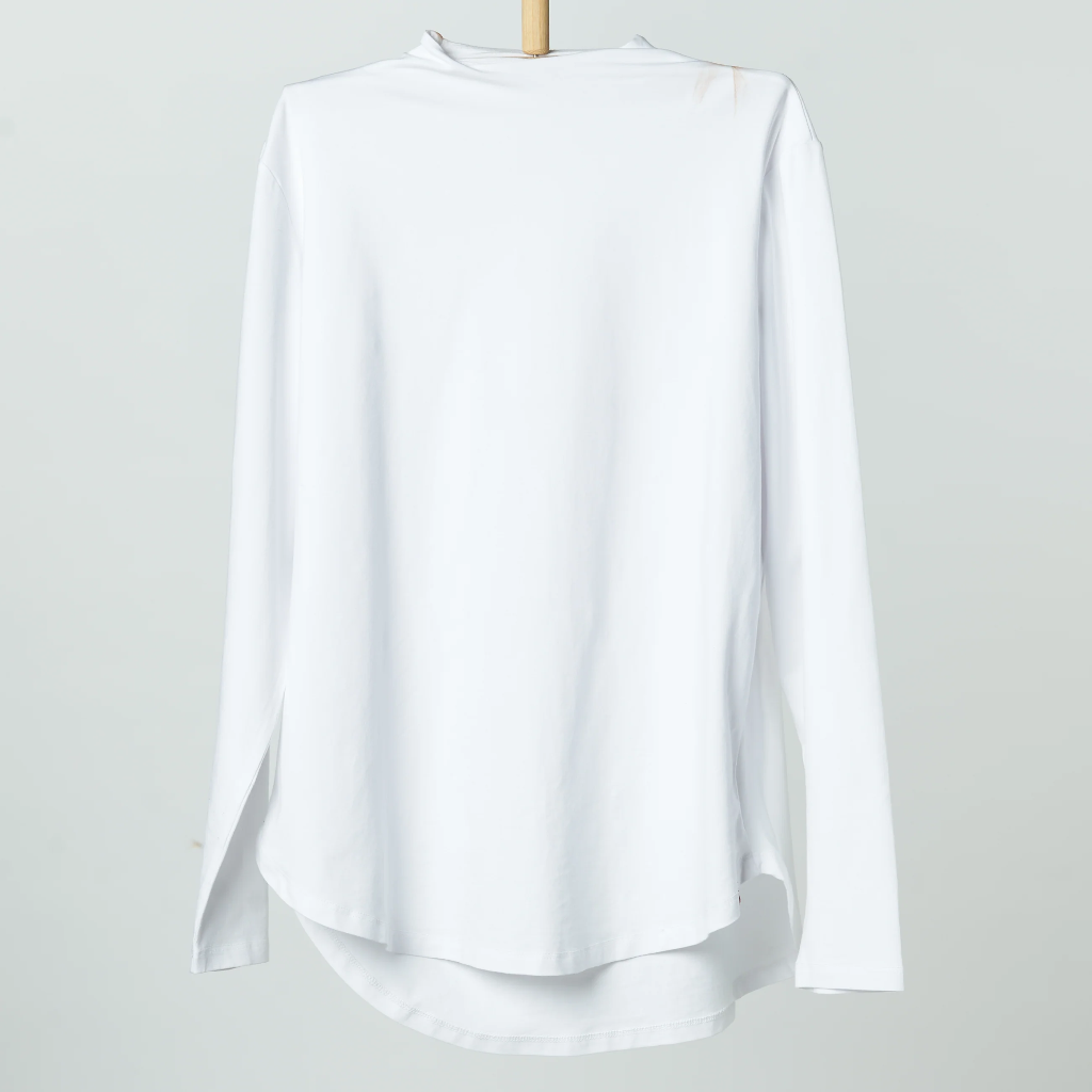 Double Layer Long Fit Long Sleeves Basic T-Shirt- White