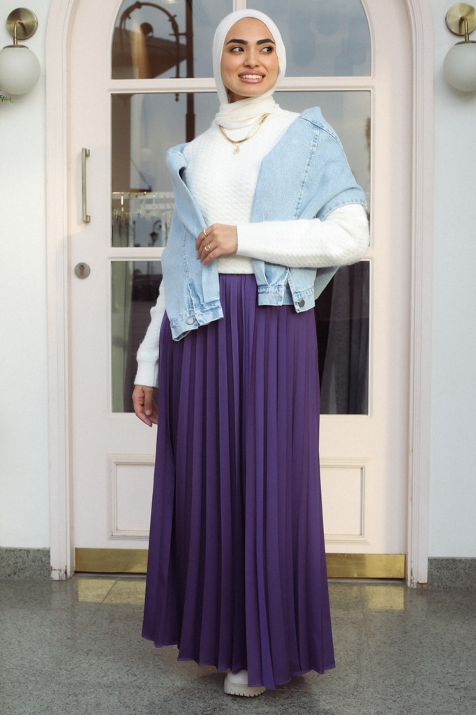 Violet Satin Accordion Skirt