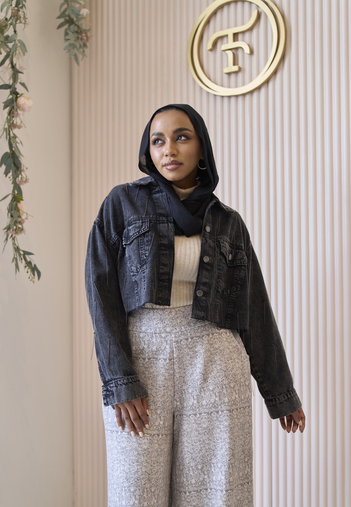 Crystal fringe denim jacket outlet