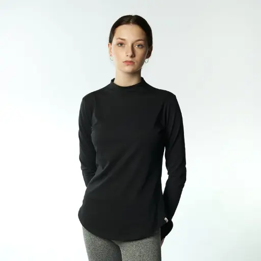Double Layer Short Fit Long Sleeves Basic T-Shirt-Black
