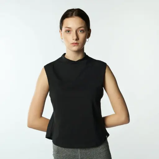 Double Layer Short Fit Sleeveless Basic T-Shirt-Black