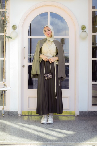 Olive Satin Accordion Skirt